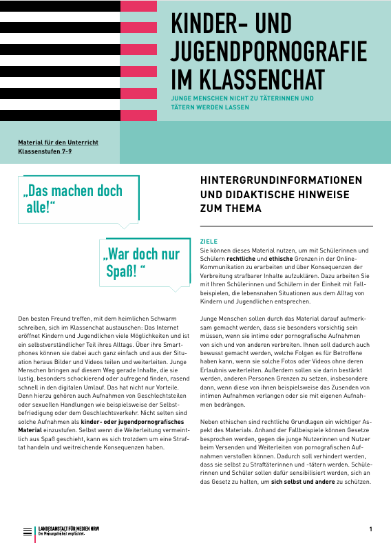 Erste Seite des Unterrichtsmaterials